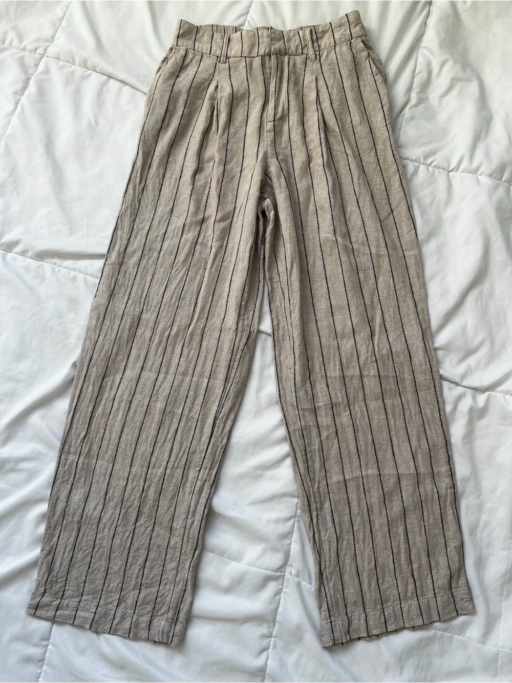 Women’s Beige Stripe Casual Linen Pants